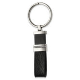 Stainless Steel Polished Black IP Black Diamond Preciosa Leather Key Ring